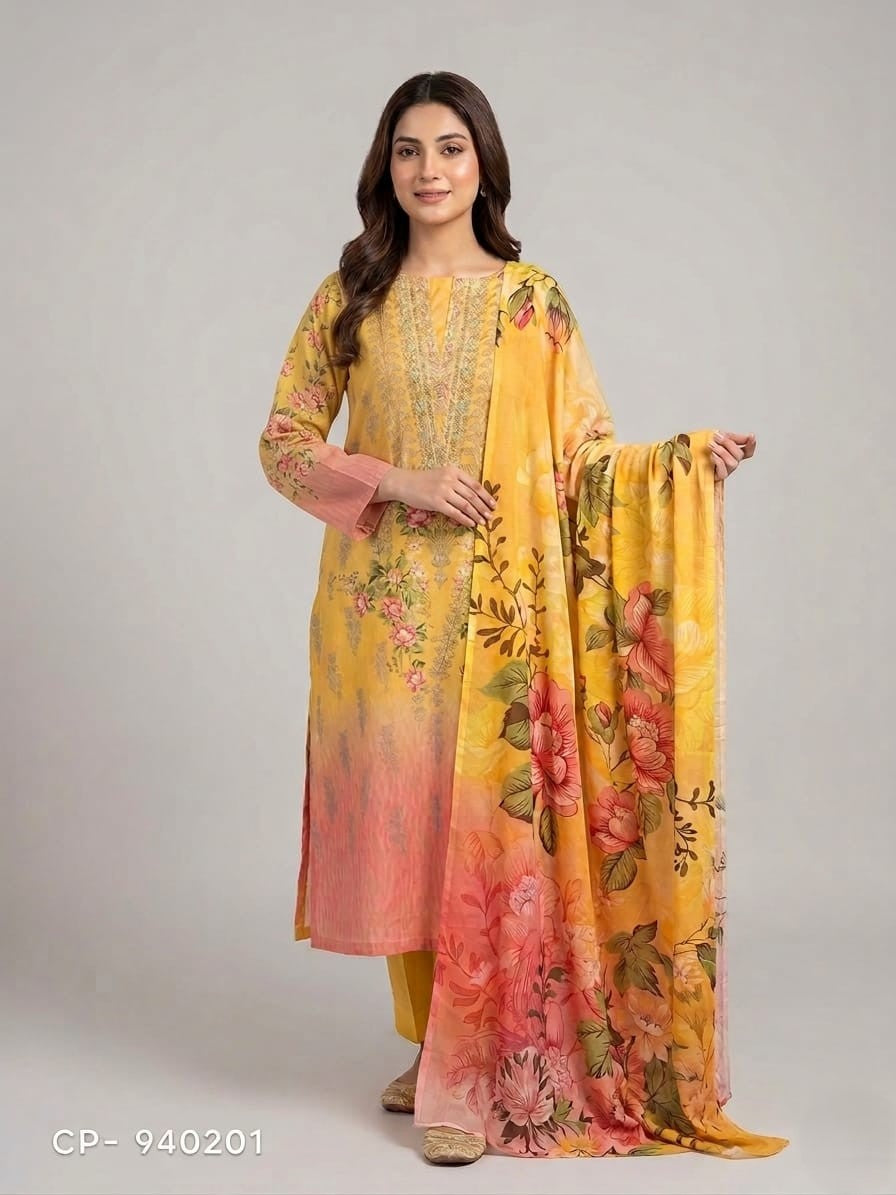 Pakistani Inspired Cotton Unstitched 3 Piece  CP-940201