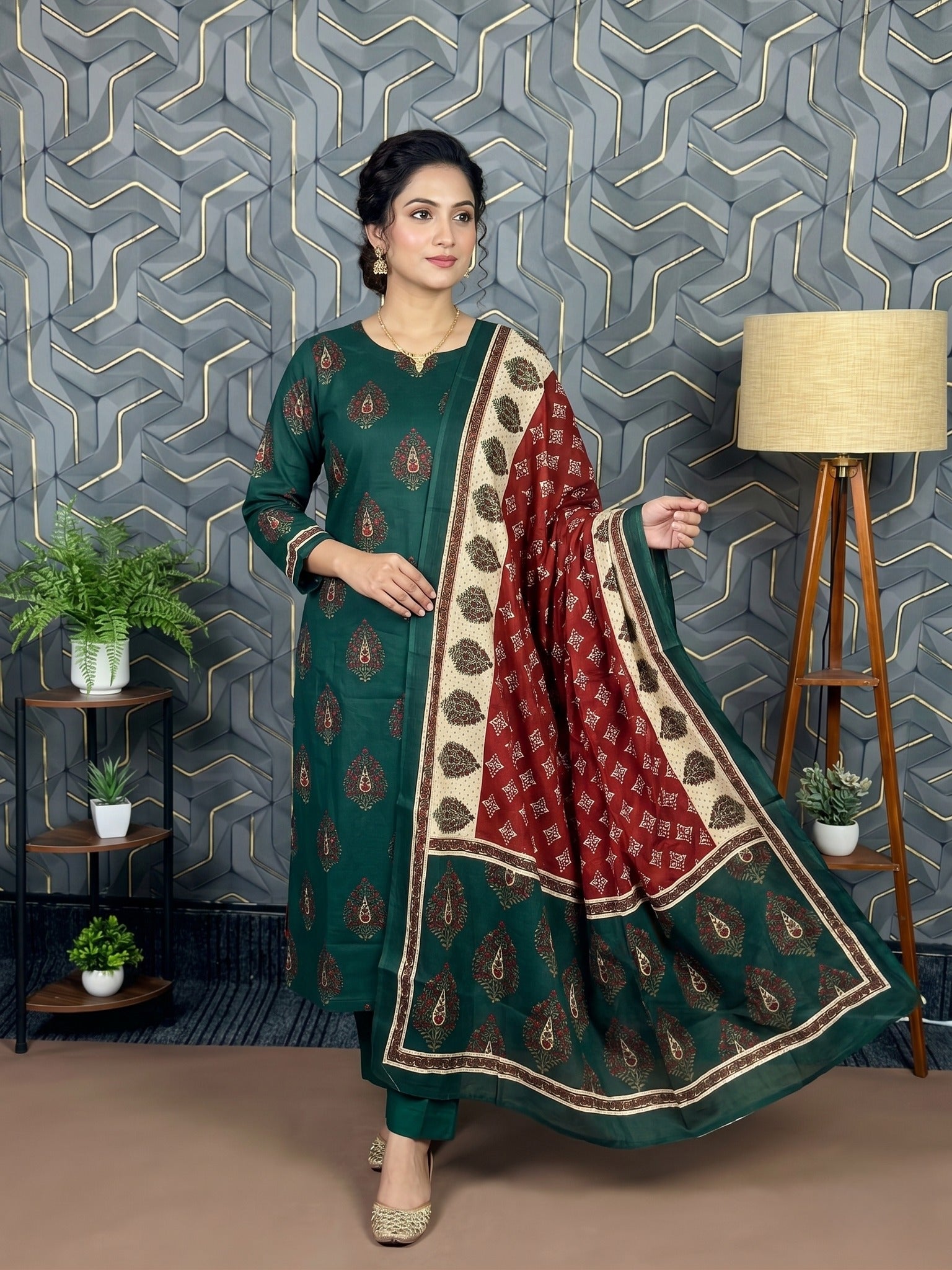 Kalamkari Unstitched Cotton 3 Piece  NB-521204