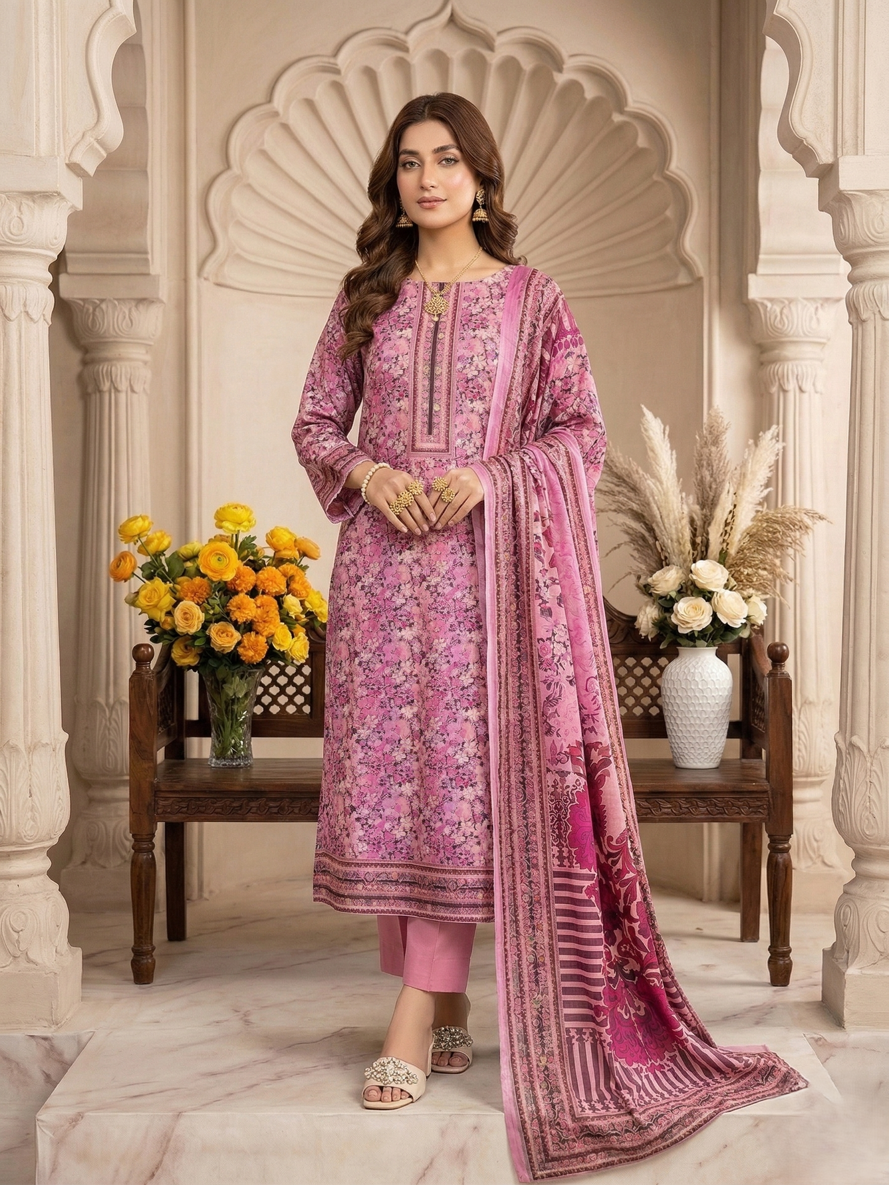 Pakistani Inspired Noor Cotton Unstitched 3 Piece SF-660207